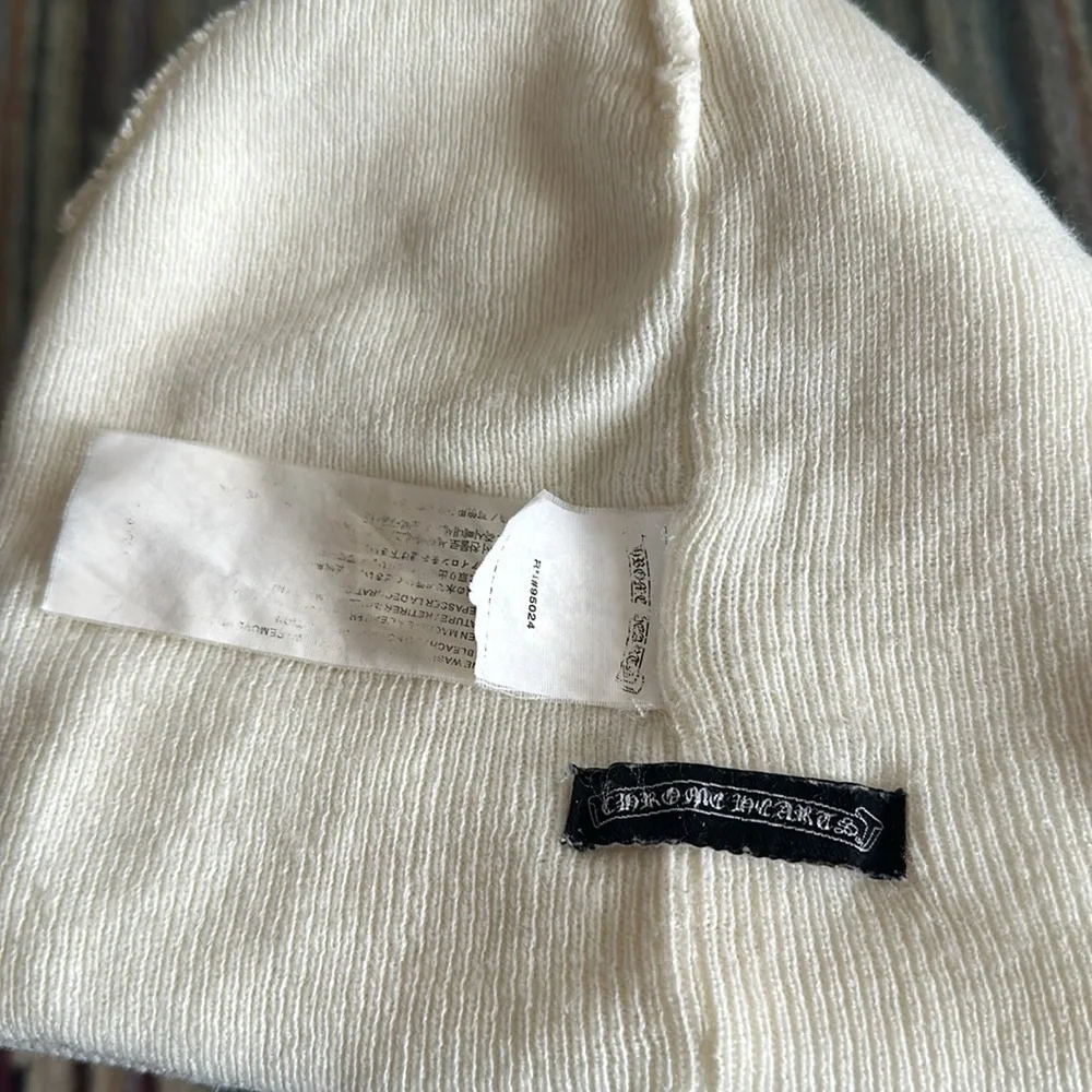White Chrome Hearts x Bella Hadid beanie